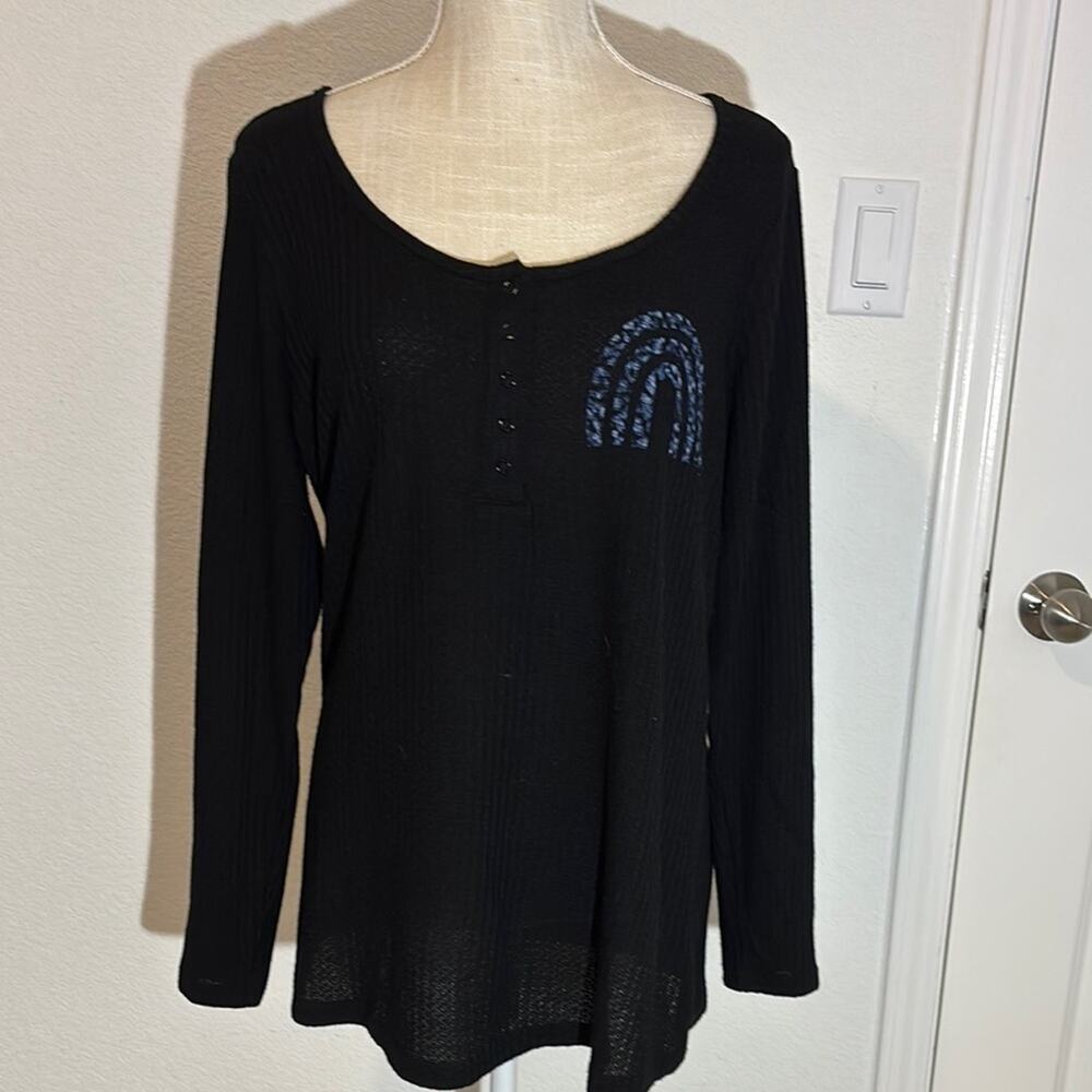 Torrid Black Long Sleeve Waffle Knit Shirt Top Size 1X Relaxed Casual Flowy